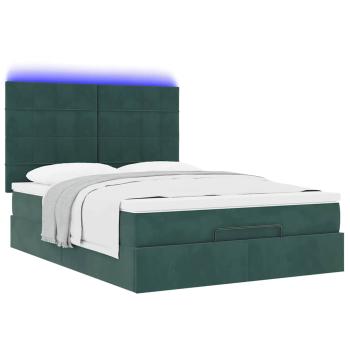 Ottoman-Bett mit Matratzen & LEDs Dunkelgrün 140x200 cm Samt