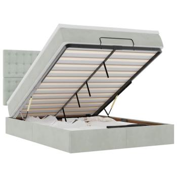 Ottoman-Bett mit Matratzen & LEDs Hellgrau 140x200 cm Samt