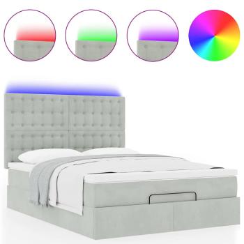 Ottoman-Bett mit Matratzen & LEDs Hellgrau 140x200 cm Samt