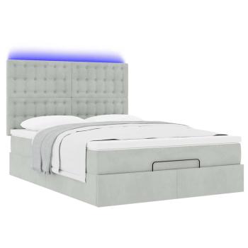 Ottoman-Bett mit Matratzen & LEDs Hellgrau 140x200 cm Samt