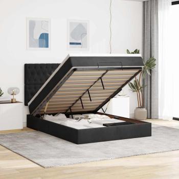 ARDEBO.de - Ottoman-Bett mit Matratzen & LEDs Schwarz 140x190 cm Samt