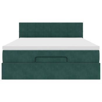 Ottoman-Bett mit Matratze & LEDs Dunkelgrün 140x200 cm Samt