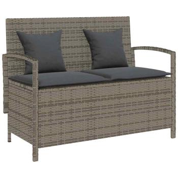 ARDEBO.de - Gartenbank mit Stauraum und Kissen Grau Poly Rattan