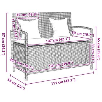 Gartenbank mit Stauraum und Kissen Grau Poly Rattan