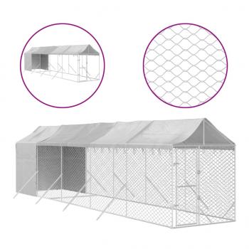 Outdoor-Hundezwinger mit Dach Silbern 2x10x2,5 m Stahl Verzinkt