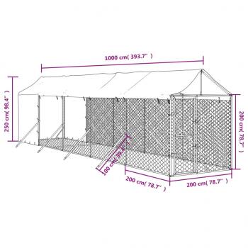 Outdoor-Hundezwinger mit Dach Silbern 2x10x2,5 m Stahl Verzinkt