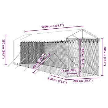Outdoor-Hundezwinger mit Dach Silbern 2x10x2,5 m Stahl Verzinkt