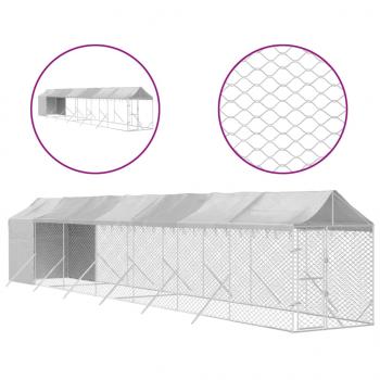Outdoor-Hundezwinger mit Dach Silbern 2x14x2,5 m Stahl Verzinkt