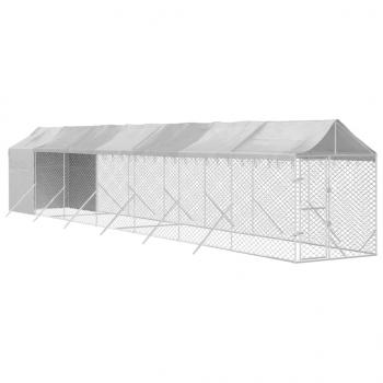 Outdoor-Hundezwinger mit Dach Silbern 2x14x2,5 m Stahl Verzinkt