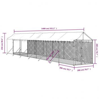 Outdoor-Hundezwinger mit Dach Silbern 2x14x2,5 m Stahl Verzinkt
