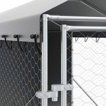Outdoor-Hundezwinger mit Dach Silbern 2x14x2,5 m Stahl Verzinkt