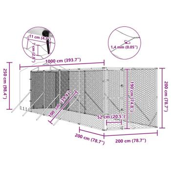 Outdoor-Hundezwinger mit Dach Silbern 2x10x2,5 m Stahl Verzinkt