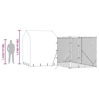 Outdoor-Hundezwinger mit Dach Silbern 4x4x2,5m Verzinkter Stahl