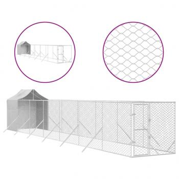 Outdoor-Hundezwinger mit Dach Silbern 2x14x2,5 m Stahl Verzinkt