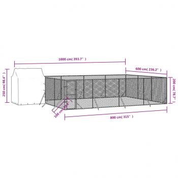 Outdoor-Hundezwinger mit Dach Silbern 10x6x2,5 m Stahl Verzinkt