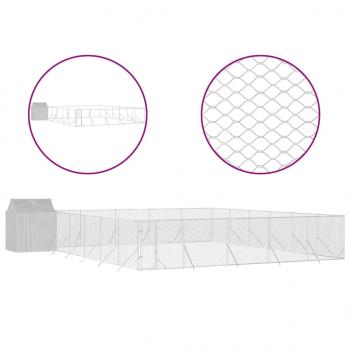 Outdoor-Hundezwinger mit Dach Silbern 12x12x2,5m Stahl Verzinkt
