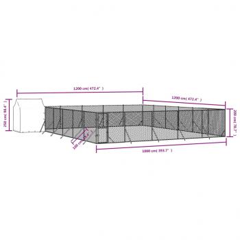 Outdoor-Hundezwinger mit Dach Silbern 12x12x2,5m Stahl Verzinkt