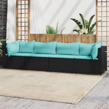ARDEBO.de - 4-tlg. Garten-Lounge-Set mit Kissen Schwarz Poly Rattan