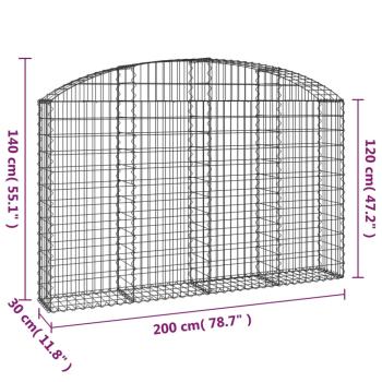 Gabione mit Hochbogen 200x30x120/140 cm Verzinktes Eisen
