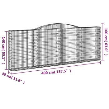 Gabione mit Hochbogen 400x30x140/160 cm Verzinktes Eisen