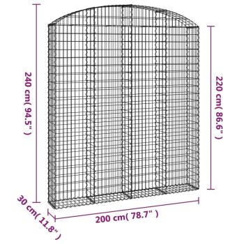Gabione mit Hochbogen 200x30x220/240 cm Verzinktes Eisen