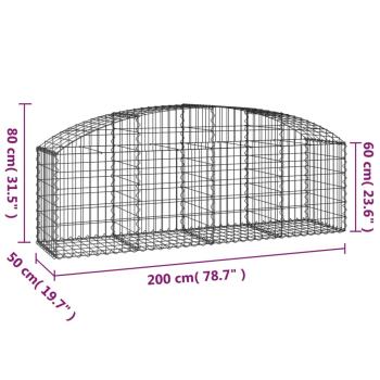 Gabione mit Hochbogen 200x50x60/80 cm Verzinktes Eisen