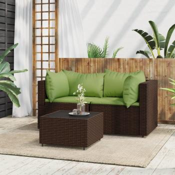 ARDEBO.de - 3-tlg. Garten-Lounge-Set mit Kissen Braun Poly Rattan