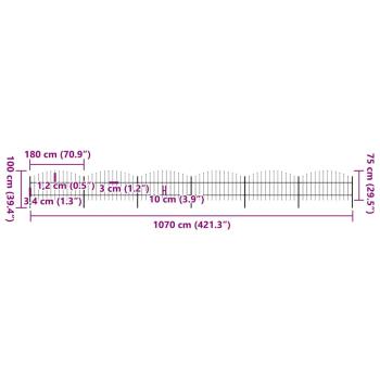 Gartenzaun mit Speerspitzen Stahl (0,75 - 1) x 10,2 m Schwarz