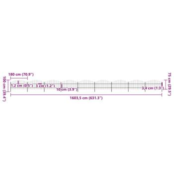 Gartenzaun mit Speerspitzen Stahl (0,75 - 1) x 15,3 m Schwarz