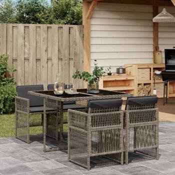 ARDEBO.de - 5-tlg. Garten-Essgruppe mit Kissen Grau Poly Rattan