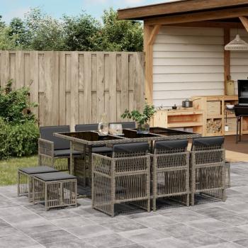 ARDEBO.de - 11-tlg. Garten-Essgruppe mit Kissen Grau Poly Rattan