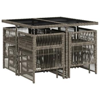 9-tlg. Garten-Essgruppe mit Kissen Grau Poly Rattan