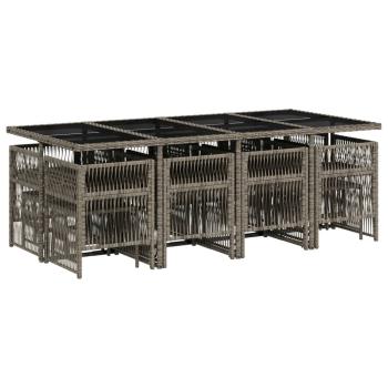 13-tlg. Garten-Essgruppe mit Kissen Grau Poly Rattan