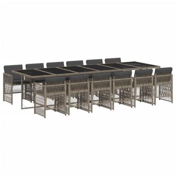 13-tlg. Garten-Essgruppe mit Kissen Grau Poly Rattan