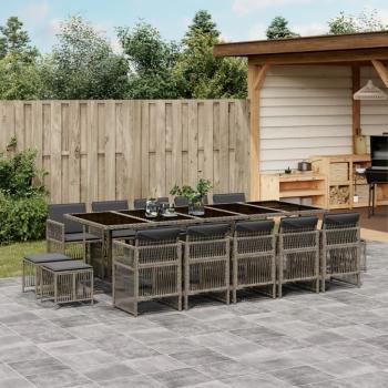 ARDEBO.de - 15-tlg. Garten-Essgruppe mit Kissen Grau Poly Rattan