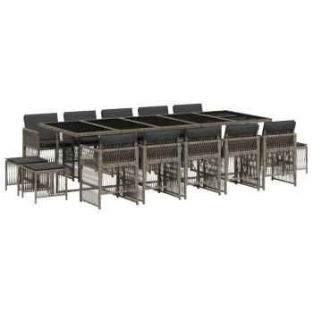 15-tlg. Garten-Essgruppe mit Kissen Grau Poly Rattan