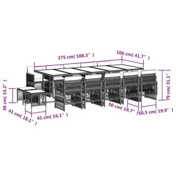 15-tlg. Garten-Essgruppe mit Kissen Grau Poly Rattan
