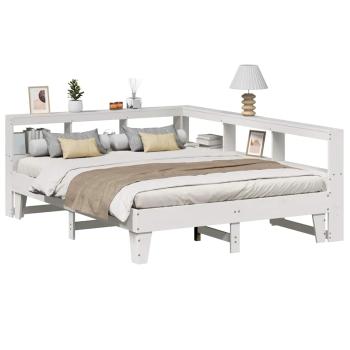 ARDEBO.de - Massivholzbett mit Regal ohne Matratze Weiß 140x200 cm Kiefer