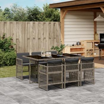 ARDEBO.de - 7-tlg. Garten-Essgruppe mit Kissen Grau Poly Rattan