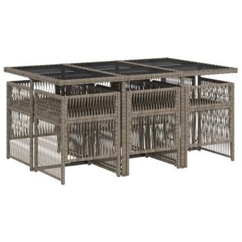 7-tlg. Garten-Essgruppe mit Kissen Grau Poly Rattan