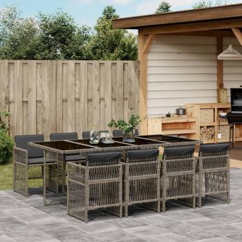 ARDEBO.de - 9-tlg. Garten-Essgruppe mit Kissen Grau Poly Rattan