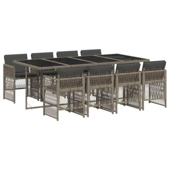 9-tlg. Garten-Essgruppe mit Kissen Grau Poly Rattan