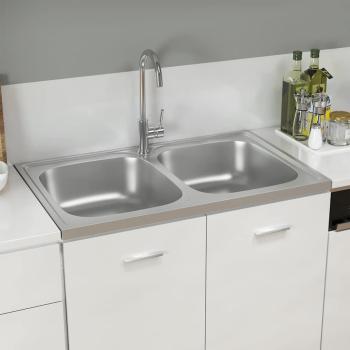 Doppelspüle Silbern 800x500x155 mm Edelstahl