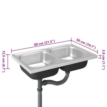 Doppelspüle Silbern 800x500x155 mm Edelstahl