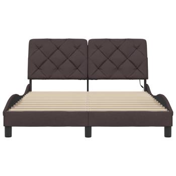 Bettgestell mit LED ohne Matratze Dunkelbraun 140x200 cm Stoff