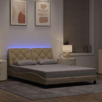ARDEBO.de - Bettgestell mit LED ohne Matratze Creme 140x200 cm Stoff