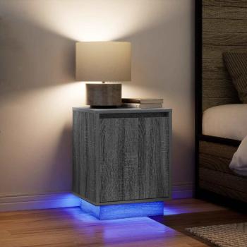 ARDEBO.de - Nachttische mit LED-Leuchten 2 Stk. Grau Sonoma 38x34x50 cm