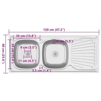Doppelspüle Silbern 1200x600x155 mm Edelstahl