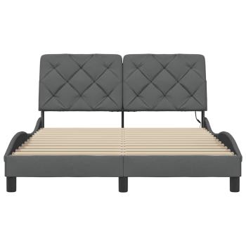 Bettgestell mit LED ohne Matratze Dunkelgrau 140x200 cm Stoff