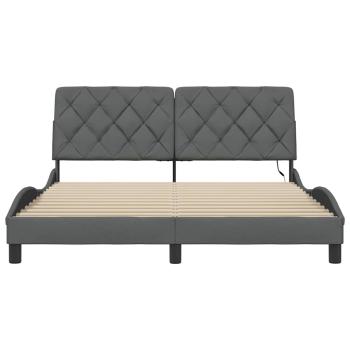 Bettgestell mit LED ohne Matratze Dunkelgrau 160x200 cm Stoff